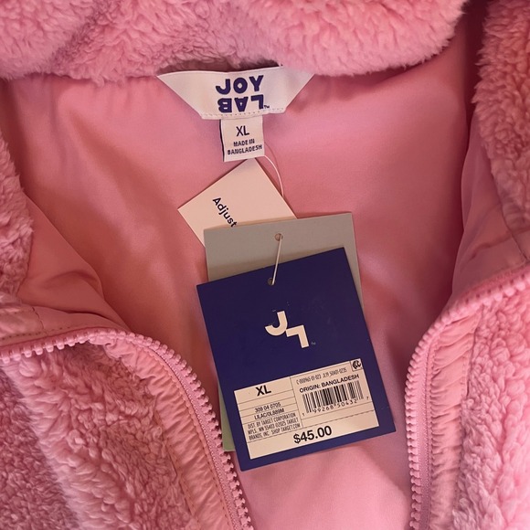 JoyLab Women's High Pile Puffer Mix Vest Pink Faux Shearling Zip XL Oversized - Picture 4 of 5